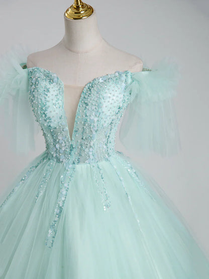 Beautiful Tulle Sequins Long Ball Gown, A-Line Tulle Sweet 16 Dress  TP338