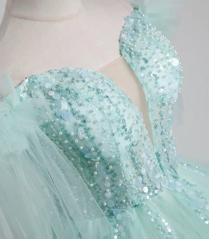 Beautiful Tulle Sequins Long Ball Gown, A-Line Tulle Sweet 16 Dress  TP338