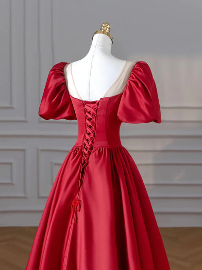 Burgundy Satin Long Prom Dresses, Lovely A-Line Formal Dresses  TP390