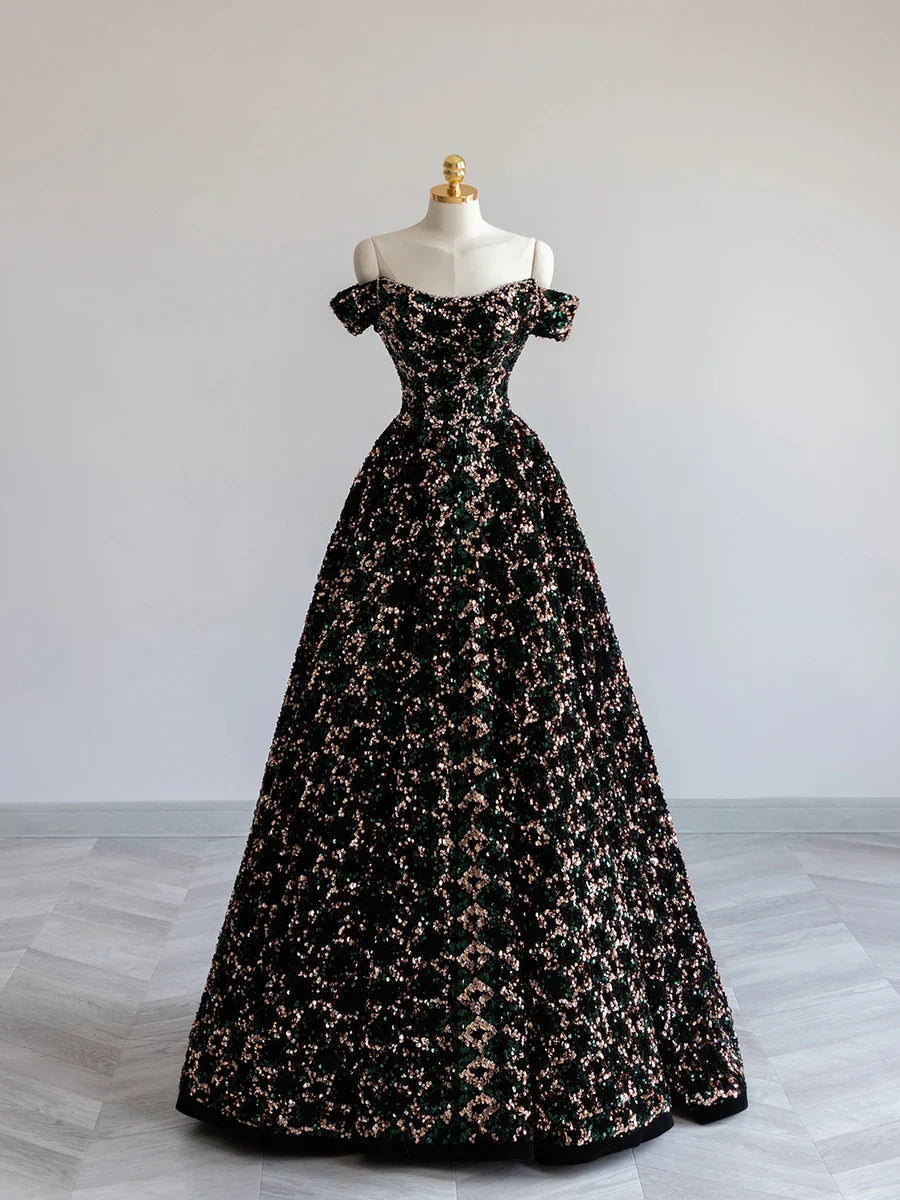 Stylish Sequins Long Prom Dress, Off Shoulder Evening Party Dress TP405
