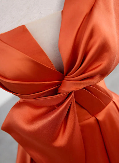 Spaghetti Straps Orange Satin Prom Formal Dress, A-Line Floor Length Evening Dress TP454
