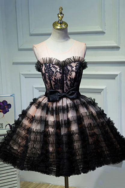 Black Layers Tulle Short Prom Dress, A-Line Homecoming Party Dress TP493