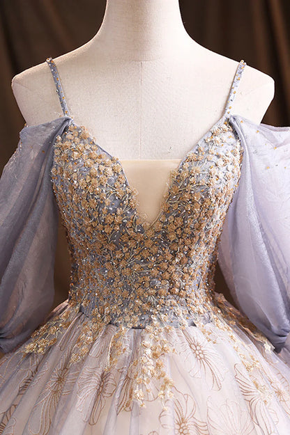 Purple Tulle Sequins Long Prom Dress, A-Line Evening Dress TP496