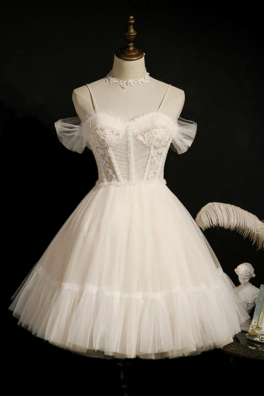 Cute Spaghetti Strap Lace Short Party Dresses, A-Line Evening Dresses TP503