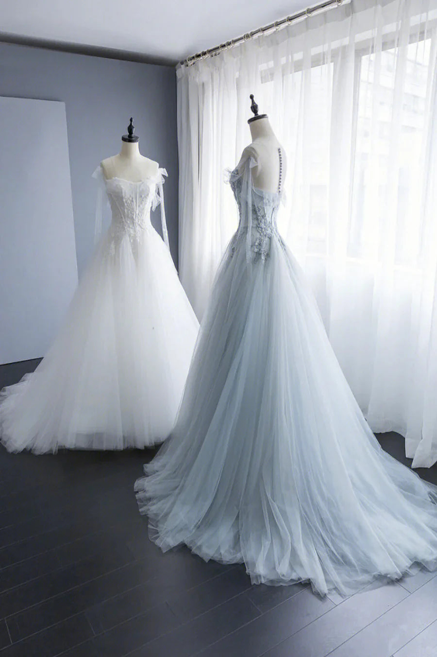 Previous Next   A-Line Tulle Lace Long Prom Dresses, Evening Party Dresses TP523