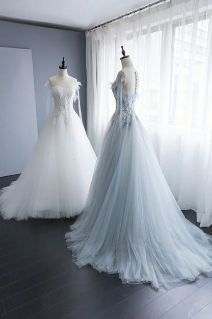 Previous Next   A-Line Tulle Lace Long Prom Dresses, Evening Party Dresses TP523