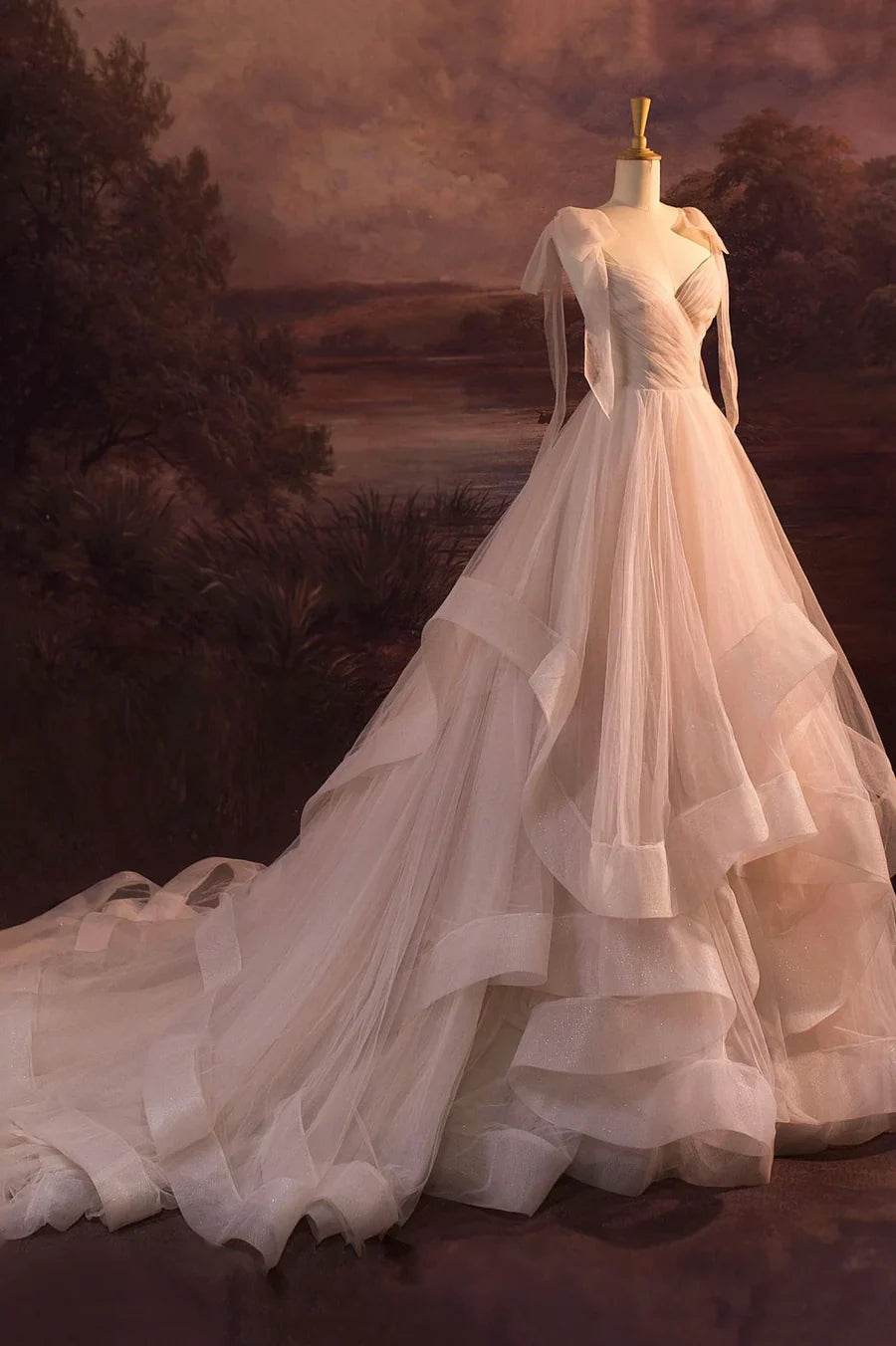 V-Neck Tulle Long Ball Gown, A-Line Formal Evening Gown TP529