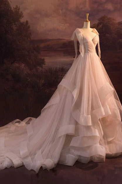 V-Neck Tulle Long Ball Gown, A-Line Formal Evening Gown TP529