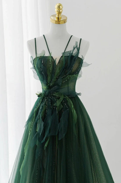 Green Tulle Long A-Line Prom Dress, Green Formal Evening Dress TP548