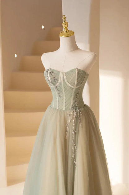 Lovely Strapless Long Tulle Prom Dress, A-Line Evening Dress TP563