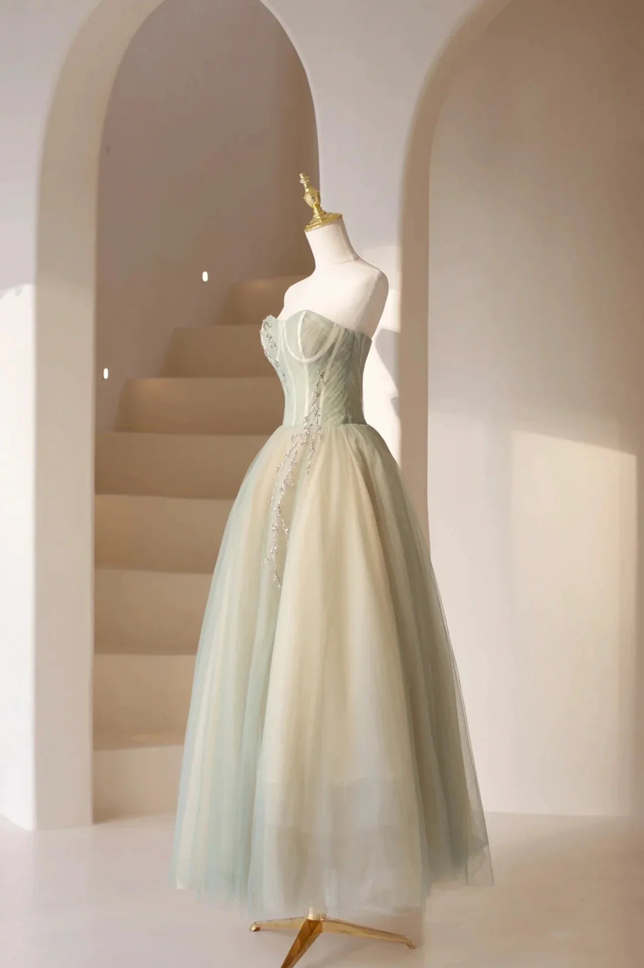 Lovely Strapless Long Tulle Prom Dress, A-Line Evening Dress TP563