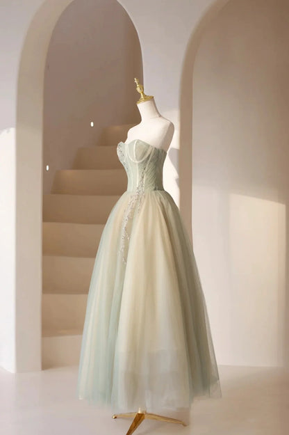 Lovely Strapless Long Tulle Prom Dress, A-Line Evening Dress TP563