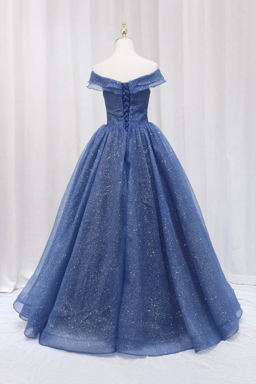 Blue Off the Shoulder Long Party Dress Evening Gown, Blue Junior Prom Dress TP602