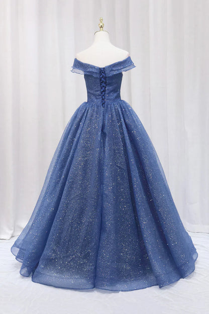 Blue Off the Shoulder Long Party Dress Evening Gown, Blue Junior Prom Dress TP602