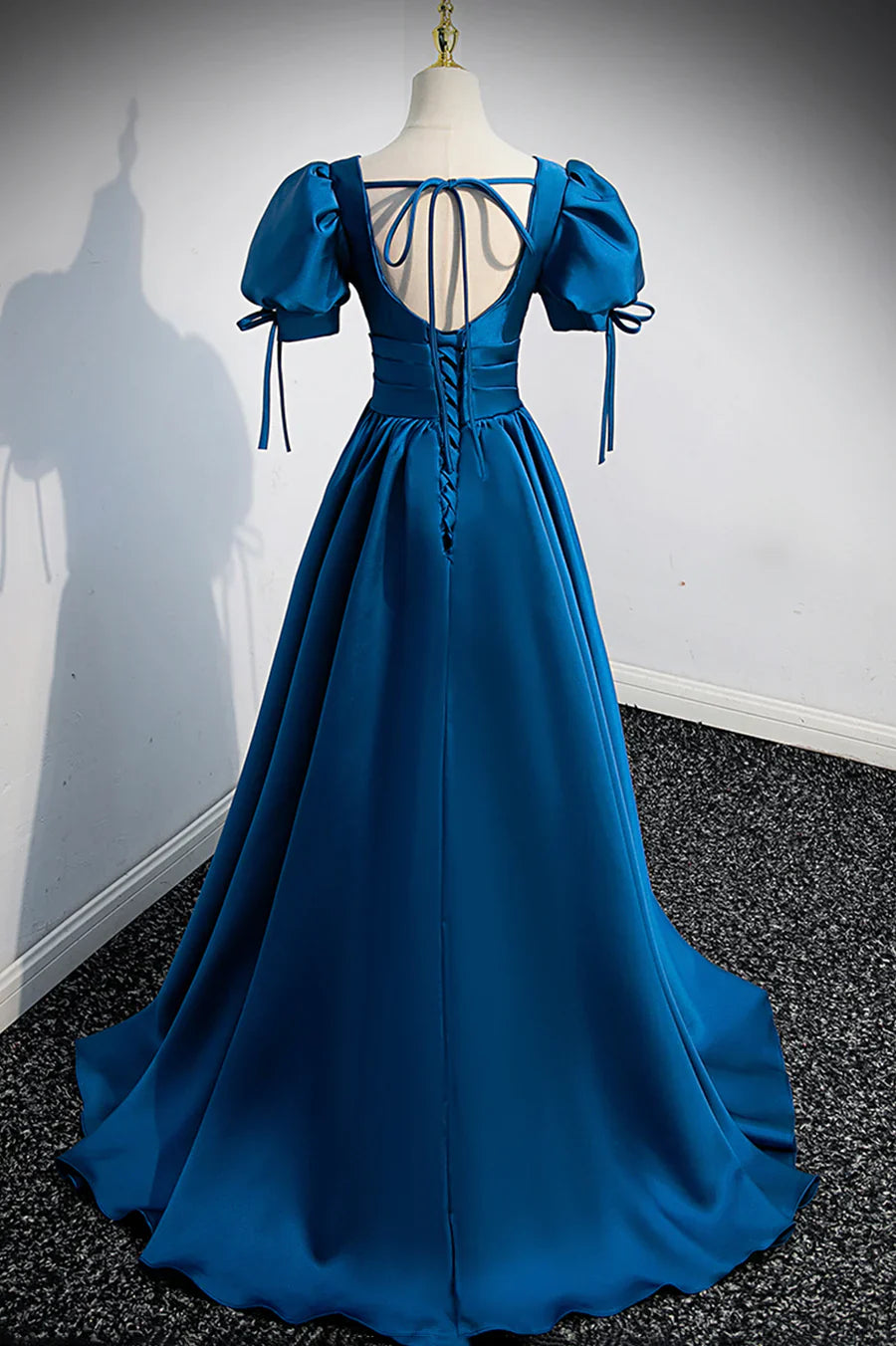 Blue V-Neck Satin Long Prom Dress, Simple A-Line Evening Dress TP605