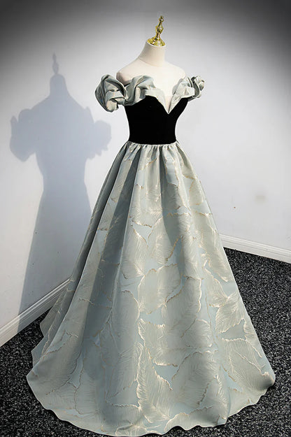 Off the Shoulder Satin Long Prom Dress, A-Line Evening Dress TP606