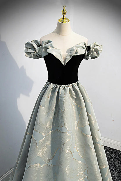 Off the Shoulder Satin Long Prom Dress, A-Line Evening Dress TP606