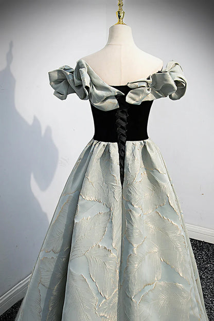 Off the Shoulder Satin Long Prom Dress, A-Line Evening Dress TP606