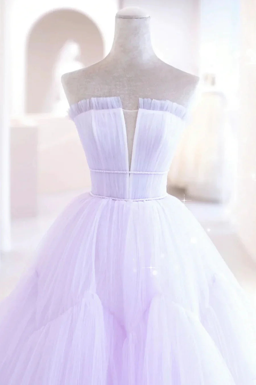 Purple Strapless Tulle Long Formal Gown, Purple A-Line Evening Dress TP611