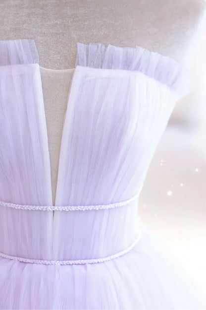Purple Strapless Tulle Long Formal Gown, Purple A-Line Evening Dress TP611
