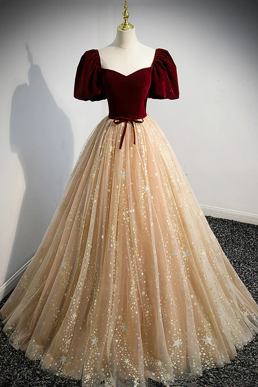 Cute Velvet Tulle Long Prom Dress, A-Line Evening Dress TP617