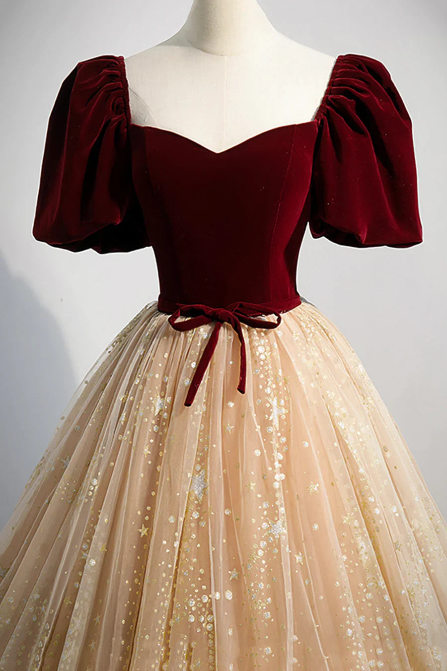 Cute Velvet Tulle Long Prom Dress, A-Line Evening Dress TP617