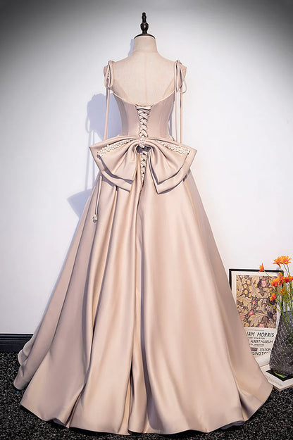 Pink Satin Long Formal Dresses, Graduation Dresses with Bows TP623