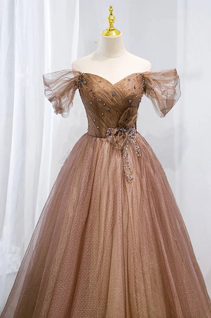 Off the Shouler Long Formal Dresses, A-Line Tulle Formal Evening Dress TP626