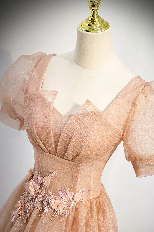 Cute Tulle Lace Long Prom Dresses, A-Line Evening Party Dresses TP634