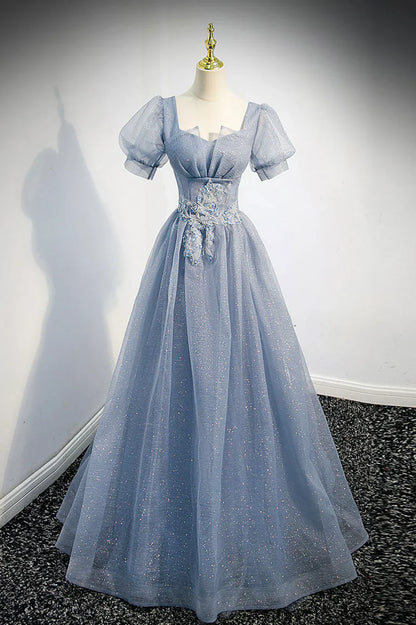 Cute Tulle Lace Long Prom Dresses, A-Line Evening Party Dresses TP634