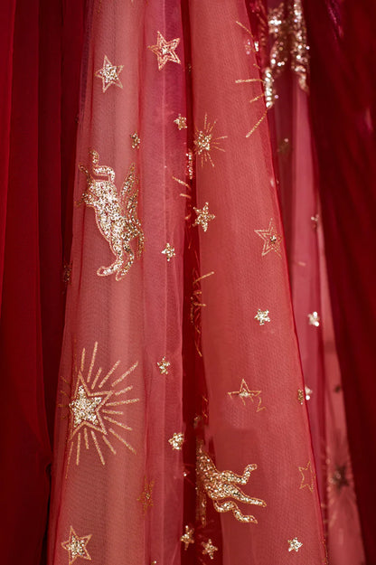 Red Tulle Long Prom Dresses, A-Line Off the Shoulder Formal Dresses TP652