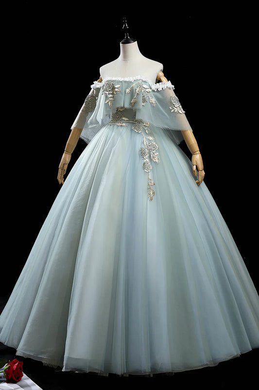 Green Tulle Lace Long Prom Dresses, A-Line Formal Evening Dresses TP661