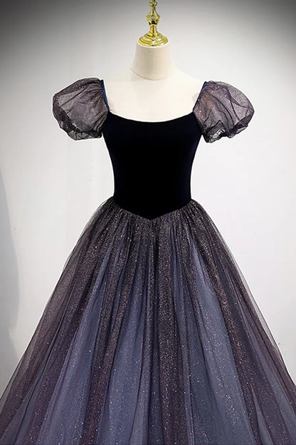 Purple Velvet Tulle Long Prom Dresses, A-Line Evening Dresses TP705