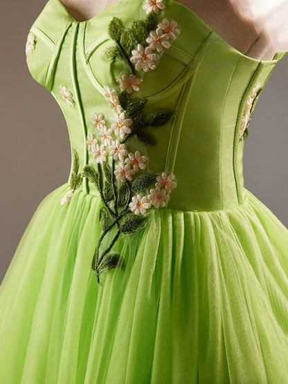 Beautiful Green Lace Flower Short Party Dress, Lovely Spaghetti Straps Sleeveless Backless Evening Dress TP811