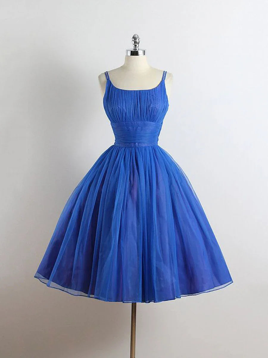 Royal Blue Spaghetti straps Tulle A-line Short Prom Dress TP838