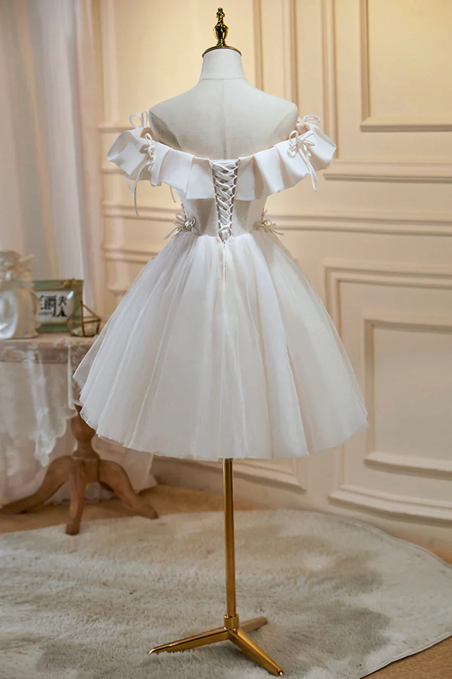 Champagne Lace Short Prom Dress, A-Line Homecoming Party Dress TP885