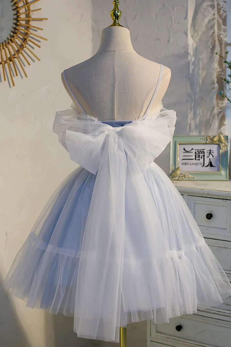 Cute Spaghetti Strap Lace Short Party Dresses, A-Line Evening Dresses TP888