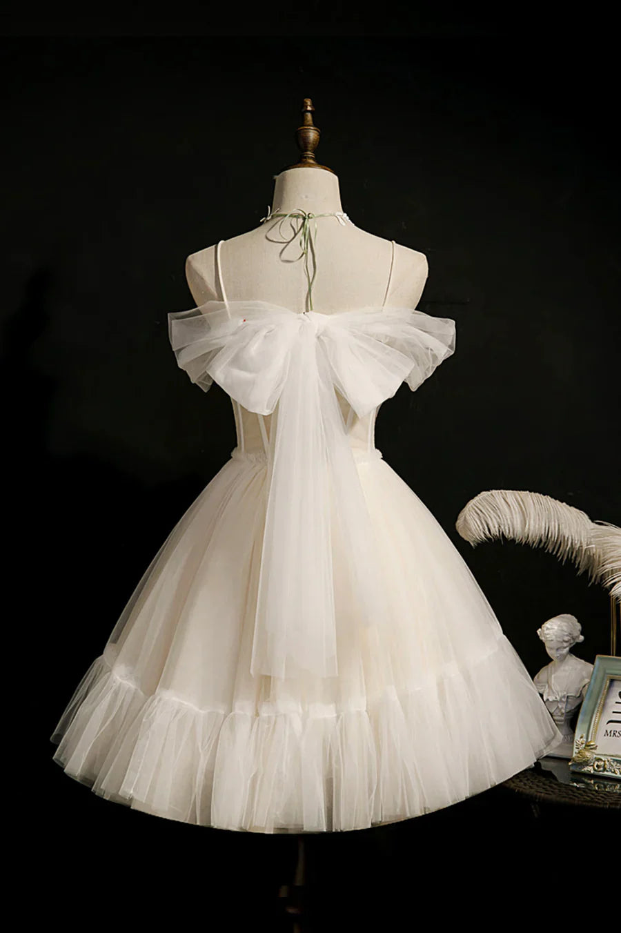 Cute Spaghetti Strap Lace Short Party Dresses, A-Line Evening Dresses TP888