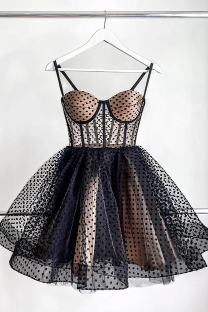 Cute Tulle Spaghetti Straps Short Homecoming Dress, A-Line Mini Party Dress TP899
