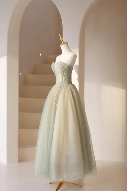 Lovely Strapless Long Tulle Prom Dress, A-Line Evening Dress TP903