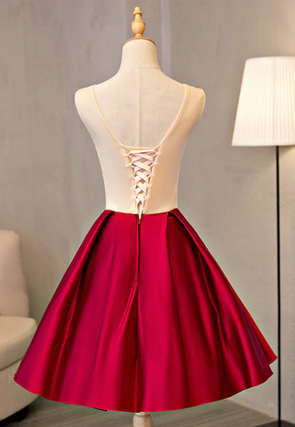 Cute Saitn Lace Short Prom Dresses, A-Line Party Dresses TP922