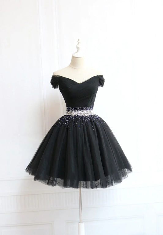 Black Off the Shoulder Short Prom Dress, A-Line Homecoming Dress TP928