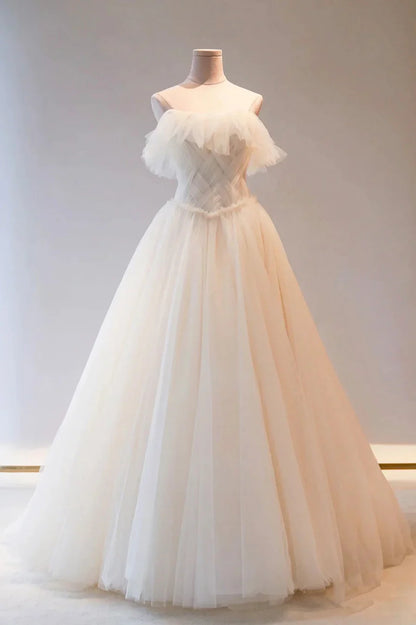 Champange Tulle Long Prom Dress, A-Line Evening Dress TP956