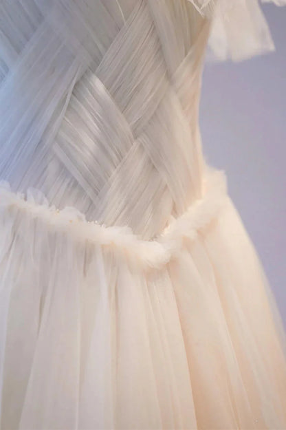 Champange Tulle Long Prom Dress, A-Line Evening Dress TP956