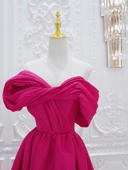 Fuchsia High Low Off Shoulder Party Dress, High Low Prom Dress Formal Dress TP990
