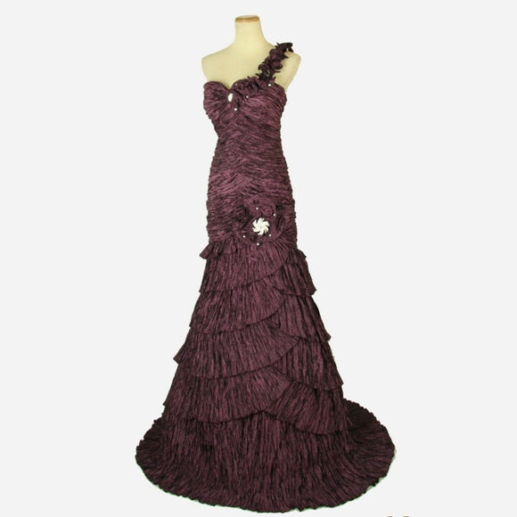 Vintage Purple A-line Off-shoulder Layered Floor-length Ball Gown Evening Dress TP2010