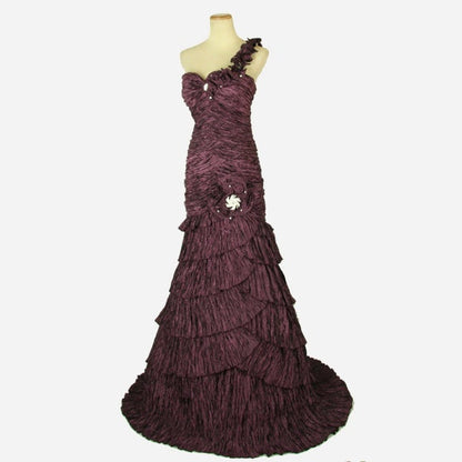 Vintage Purple A-line Off-shoulder Layered Floor-length Ball Gown Evening Dress TP2010