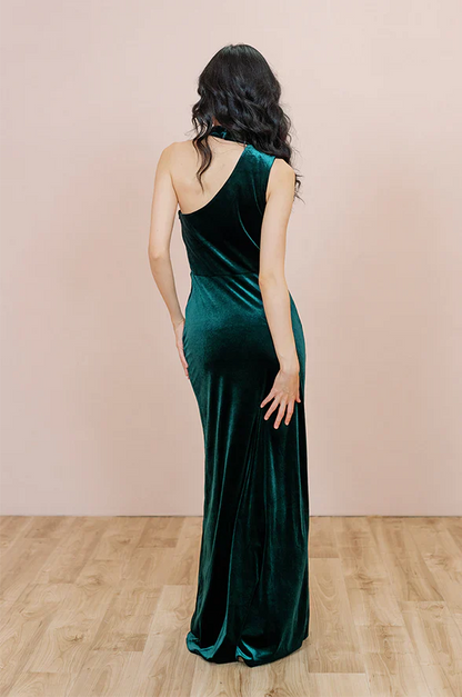 omberprom Elegant Velvet Dress Ruched Formal Dress for Wedding Guest Bridesmaid Dresses