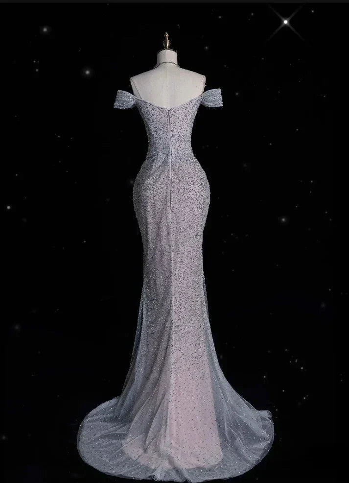 Mermaid Gownse??? Off The Shoulder Tulle Sequins Long Prom Dresses For Prom Events &Quinceanera