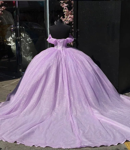 Quinceanera Dresses Pink Glitter, Ball Gown Birthday Xv Dress